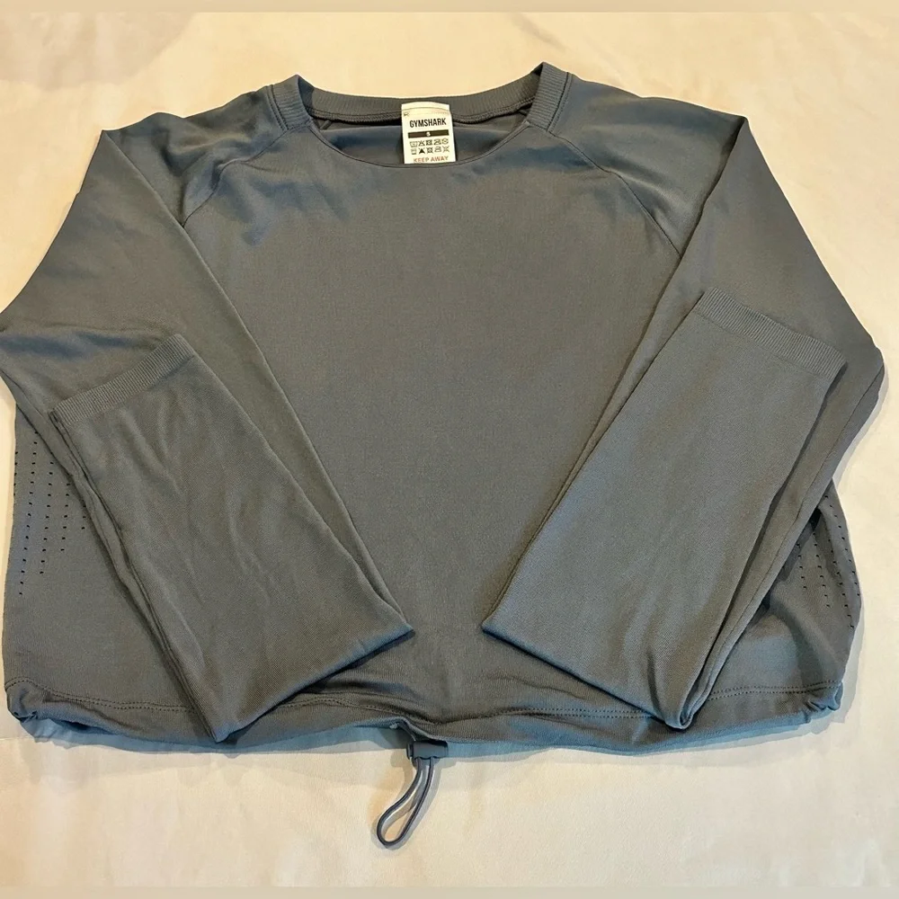 Gymshark Sweat Seamless Long Sleeve Crop Top- Gray - Picture 8 of 12